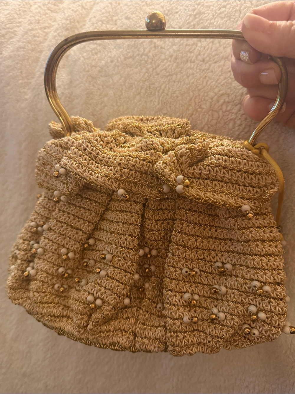 Beaded crochet Evening Clutch in Gold EUC , vintage 1940